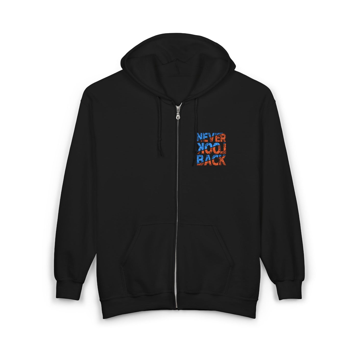 Unisex Full Zip Hoodie - 'Never Back Down' Motivational Sweatshirt for Everyday Confidence, Gift for Fitness Lovers, Cozy Layering