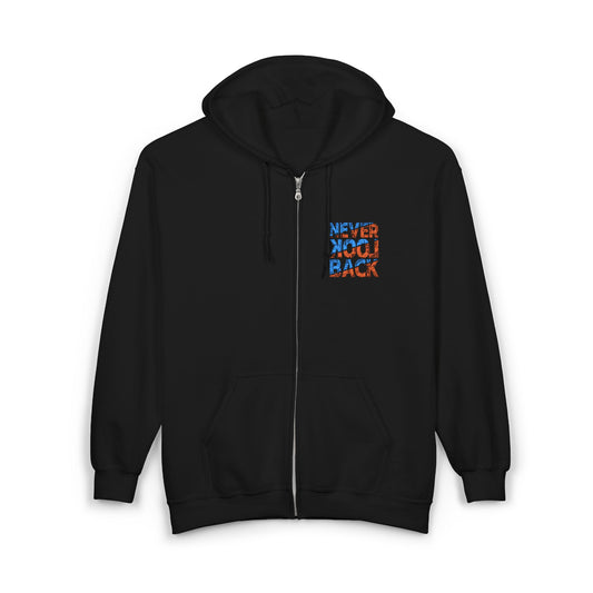 Unisex Full Zip Hoodie - 'Never Back Down' Motivational Sweatshirt for Everyday Confidence, Gift for Fitness Lovers, Cozy Layering