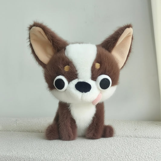 Cute Chihuahua Plush Toy – Big Eyes Puppy Stuffed Animal White Brown 5.9" (15cm)