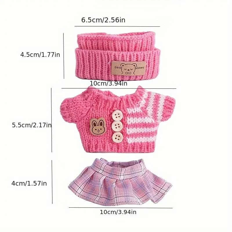 6.69inch Labubu Doll Clothes for buLabu with 3 Outfits - Stylish Fisherman Hat & Sweaters & Pants or skirt Set for 6.69inch Doll