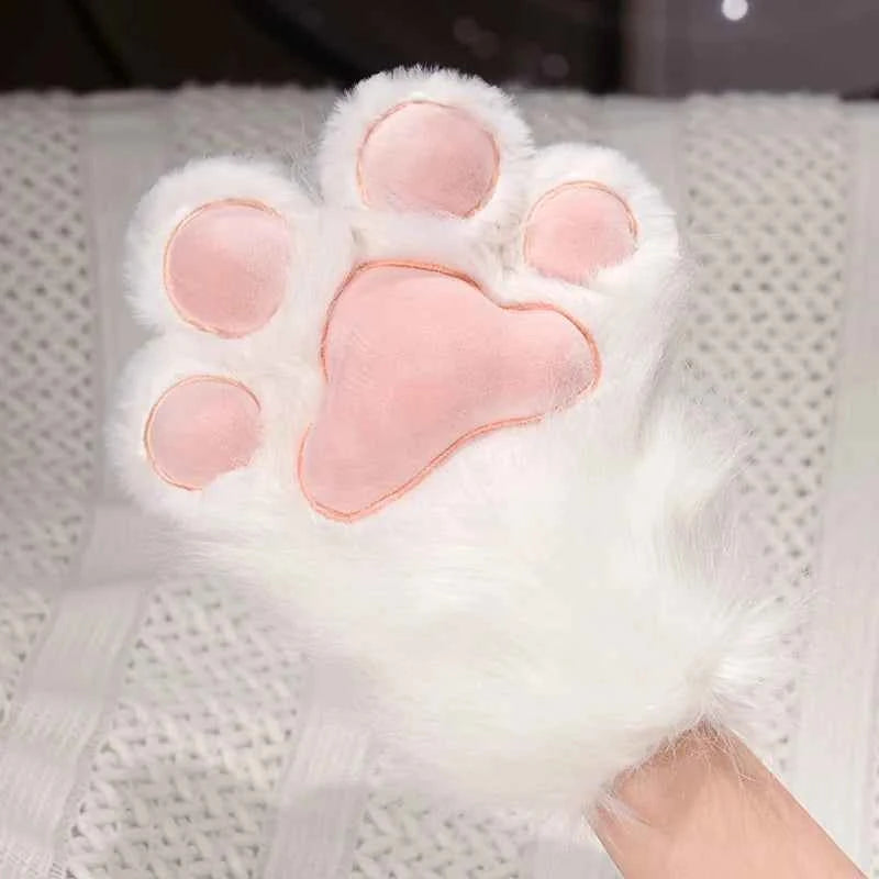 Kawaii Plush Cat Claw Mittens - Furry Fox Paws Gloves with Bird Wings for Halloween Cosplay