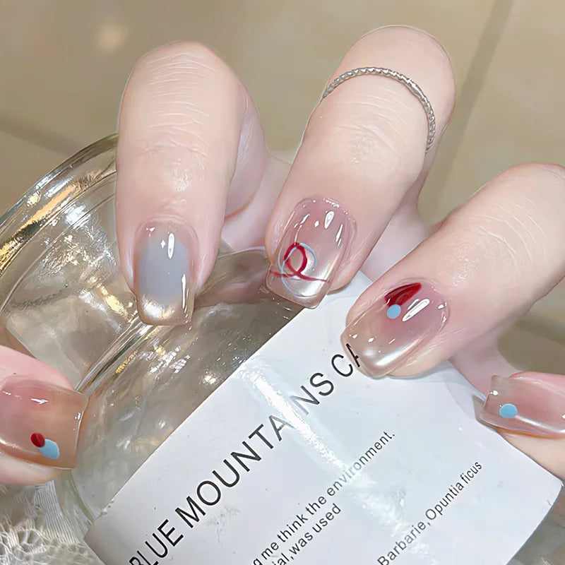 24pc Short Square Coffin Press On Nails - Glitter Diamond Blush Pink Cat Eye