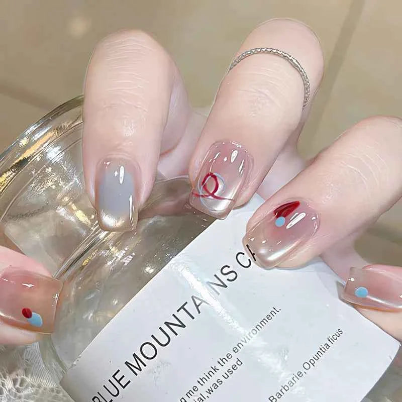 24pc Short Square Coffin Press On Nails - Glitter Diamond Blush Pink Cat Eye