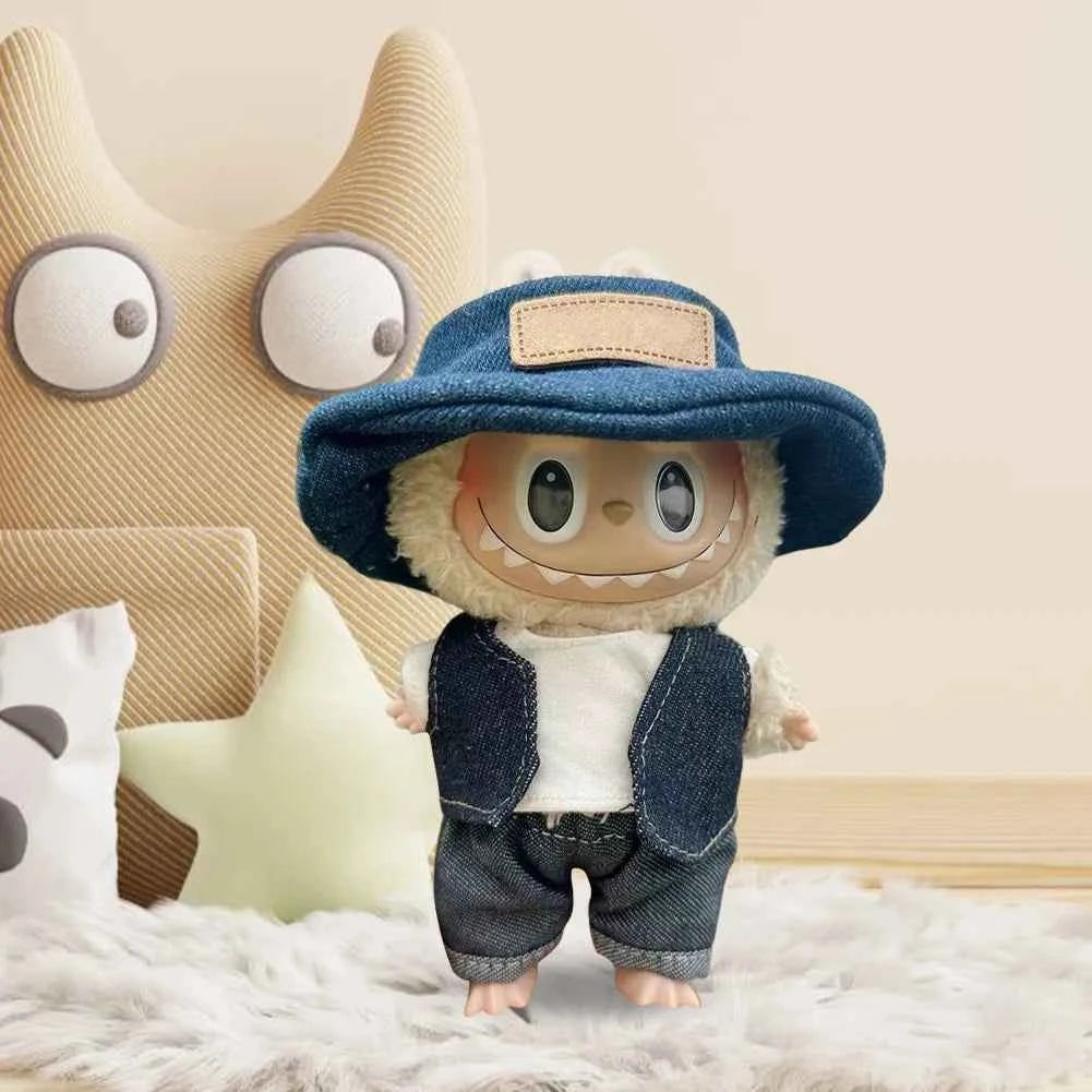 For Labubu 17cm Dolls Clothes Plush Cartoon Set No Doll Doll Outfit Kawaii Dolls Dress Up Skirt Suit DIY Gift for Girls Kids