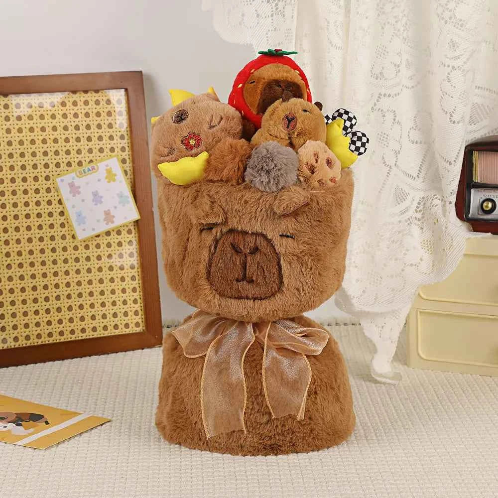 Cute Capybara Plush Bouquet - Stuffed Toy Bucket Hug Romantic Surprise Gift