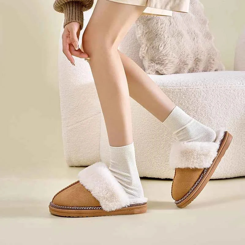 Fashion Leopard Fluffy House Slippers - Women's Warm Fur Collar Indoor Flat Sandals