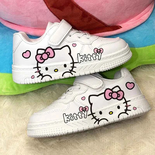 2025 New Hello Kitty Girls Low Top White Sneakers Cute Cartoon Casual Shoes Fashion Canvas Shoes For School Kids Wholesale