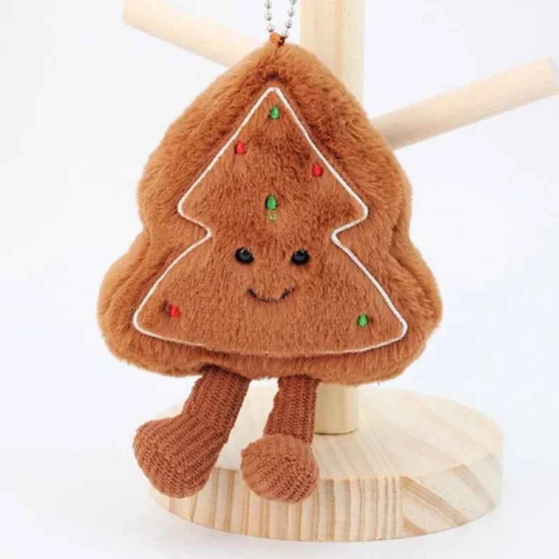 Adorable Christmas Plush Keychain (4 in) - Tree, Star, Moon & Gingerbread Doll Bag Pendant Gift