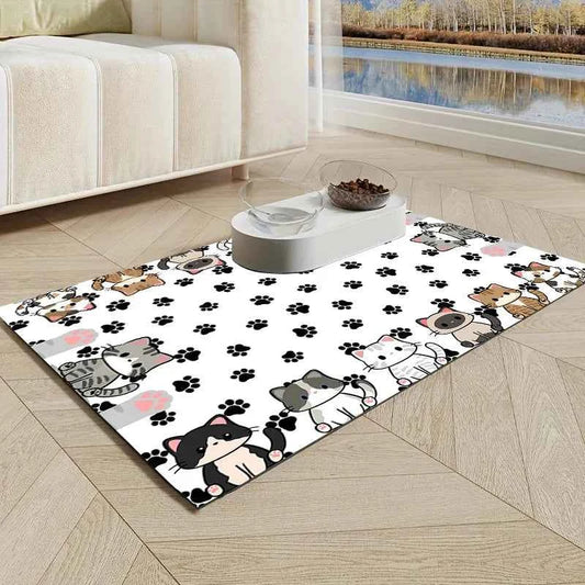 VIKAMA Cartoon Pet Diatomaceous Earth Mat Water-Absorbent Quick-Drying Non-Slip Mat Cat Litter Mat Cat Dining Mat Home Decor