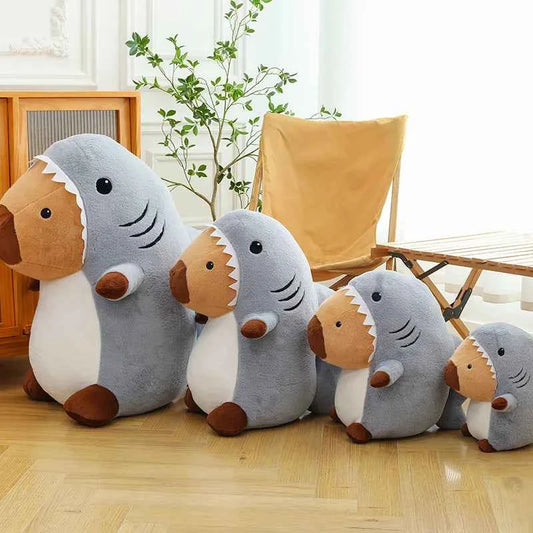 Shark Capybara Plush Toy – Cute Capybara in Shark Costume Stuffed Animal Pillow