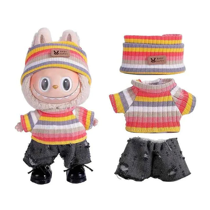 6.69inch Labubu Doll Clothes for buLabu with 3 Outfits - Stylish Fisherman Hat & Sweaters & Pants or skirt Set for 6.69inch Doll