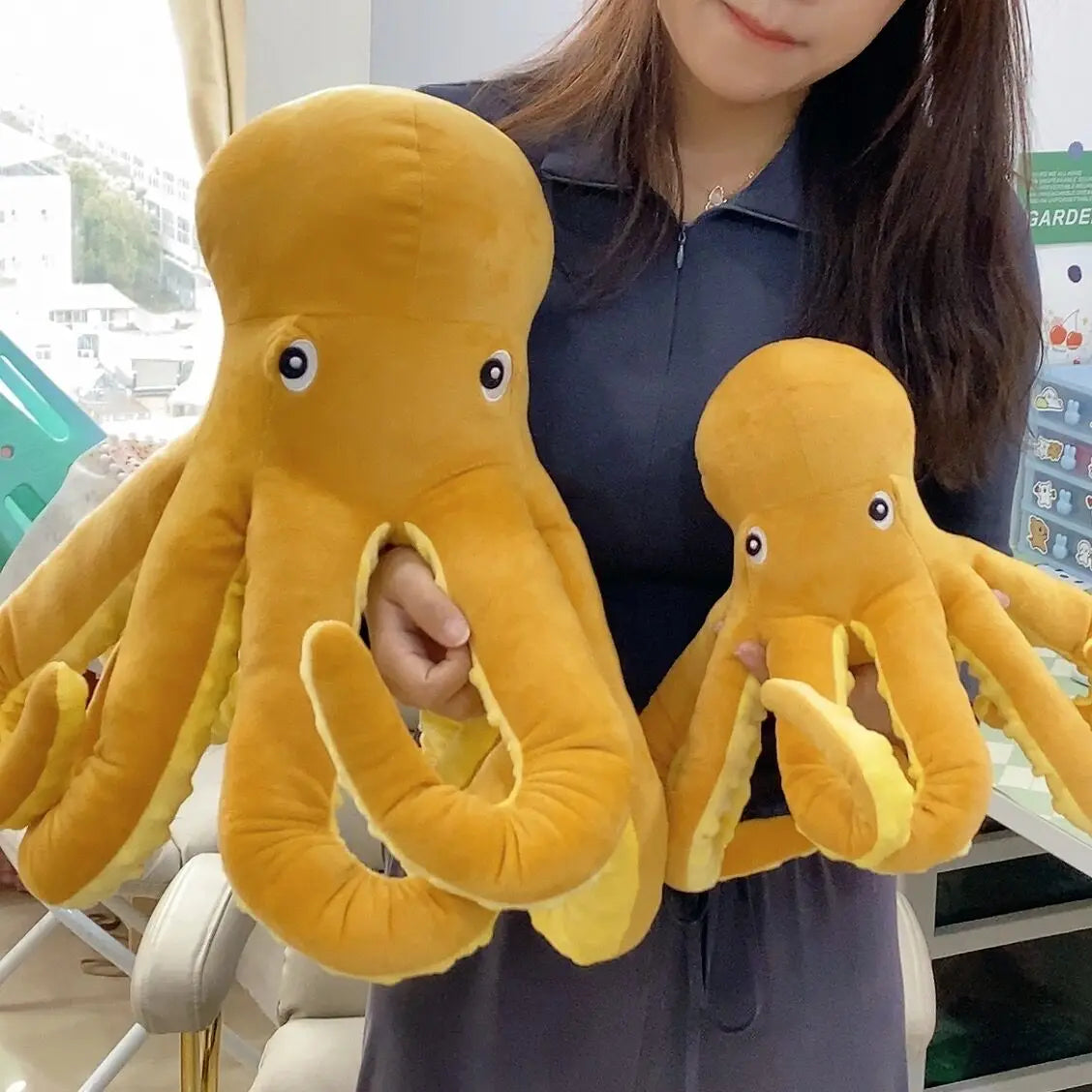 Yellow Octopus Plush Toy – Soft Lifelike Stuffed Animal Pillow