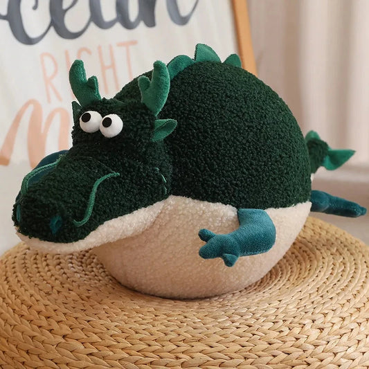 Giant Chubby Dragon Plush Toy – Cute Round Dragon Pillow Stuffed Animal Green