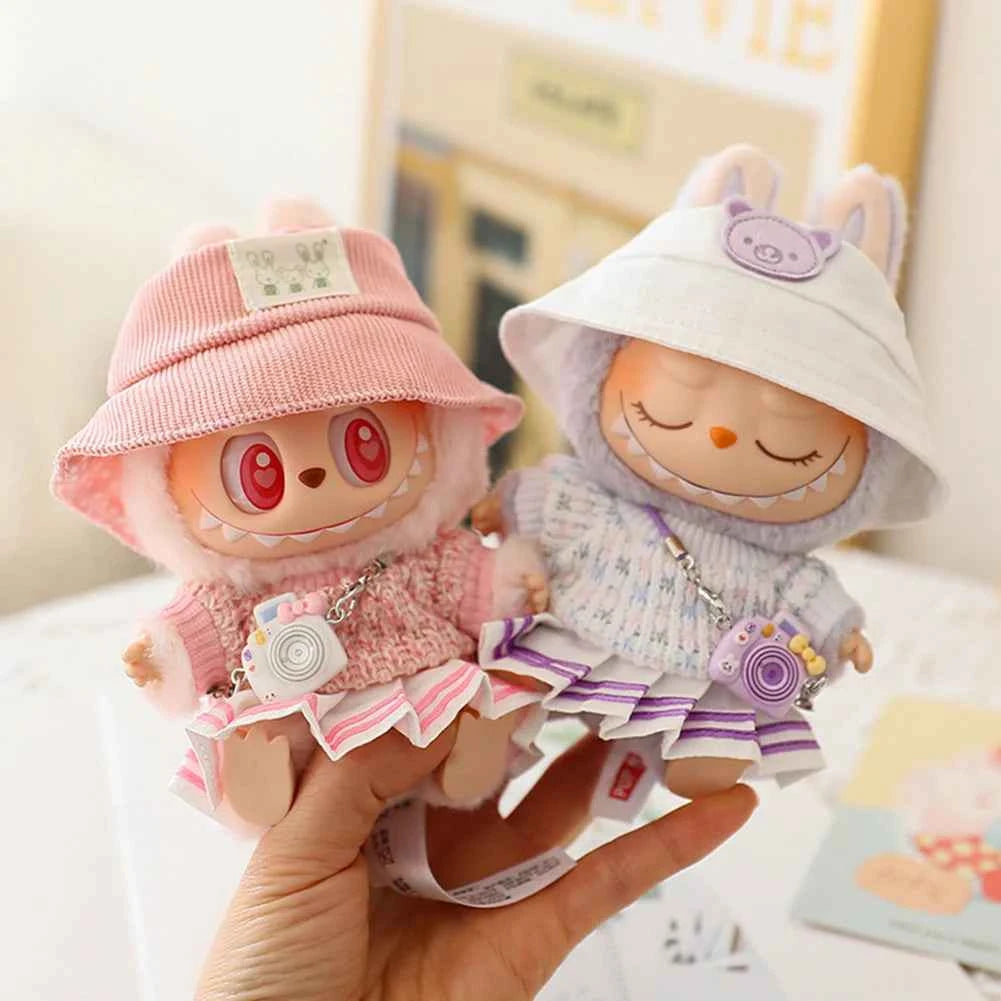 17cm Labubu Doll Clothes: Soft Knitted Sweater & JK Pleated Skirt Outfit