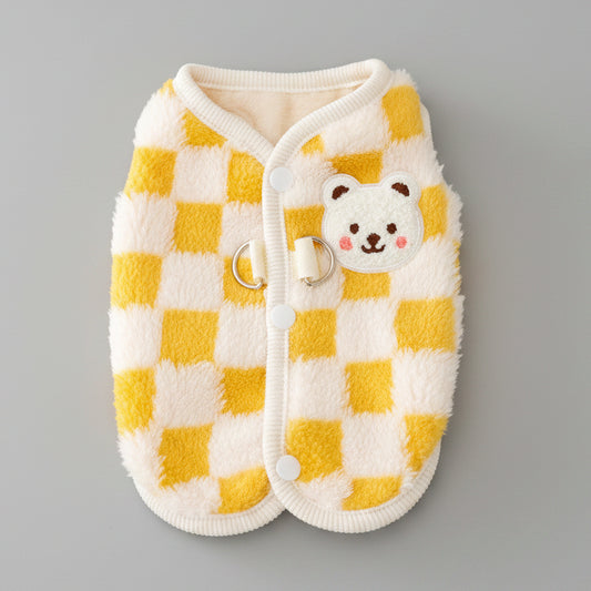 Warm Hairless Cat Sweater Vest – Soft Cardigan for Sphynx Cats Plaid Yellow