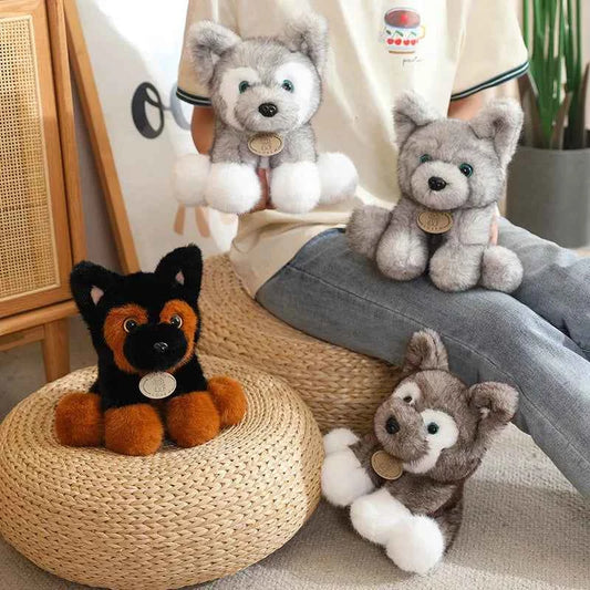 Plush Dog Husky Wolf Cub Stuffed Animal Soft Cuddly Realistic Lifelike Creative Brown Gray White Gift Kids Collectors LOVE Tag