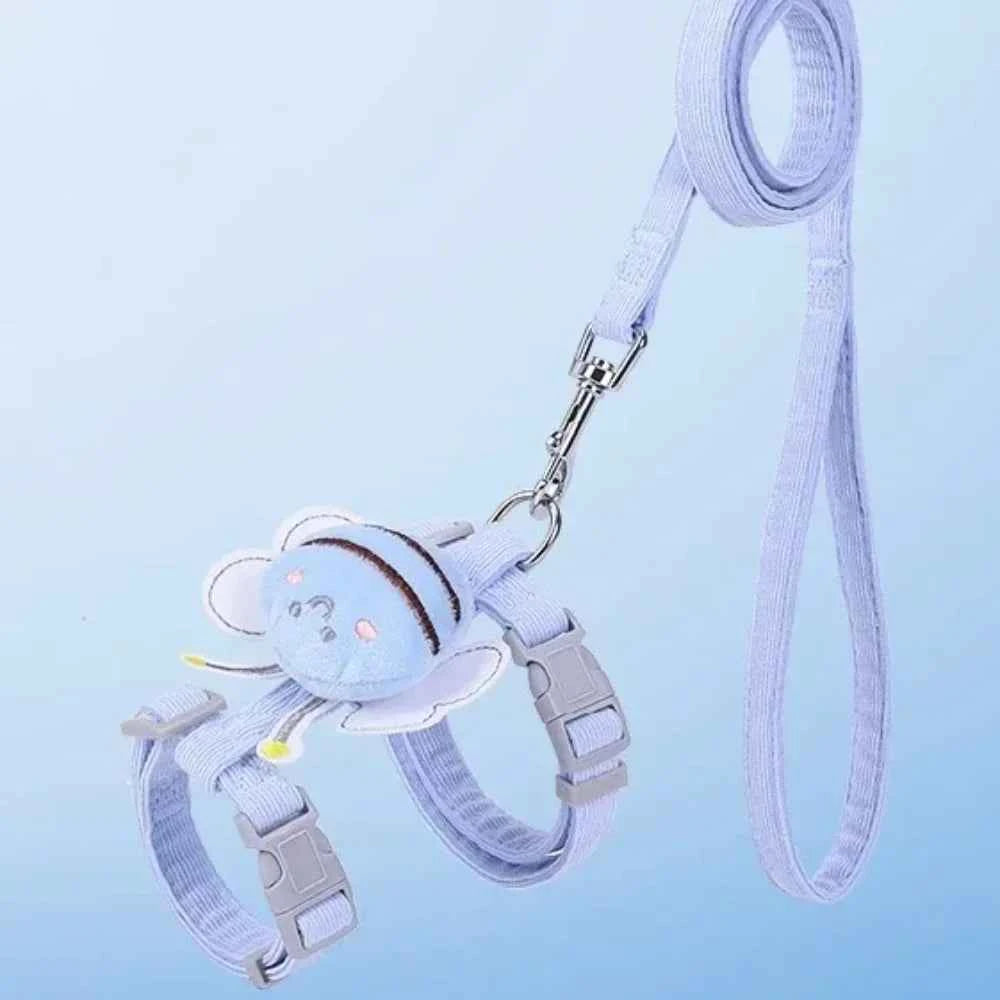 Cat Harness Leash Collar Set Adjustable Cartoon Bee Double Layer Dog Harness Small Medium Pet Collar Leash Outdoor Walking