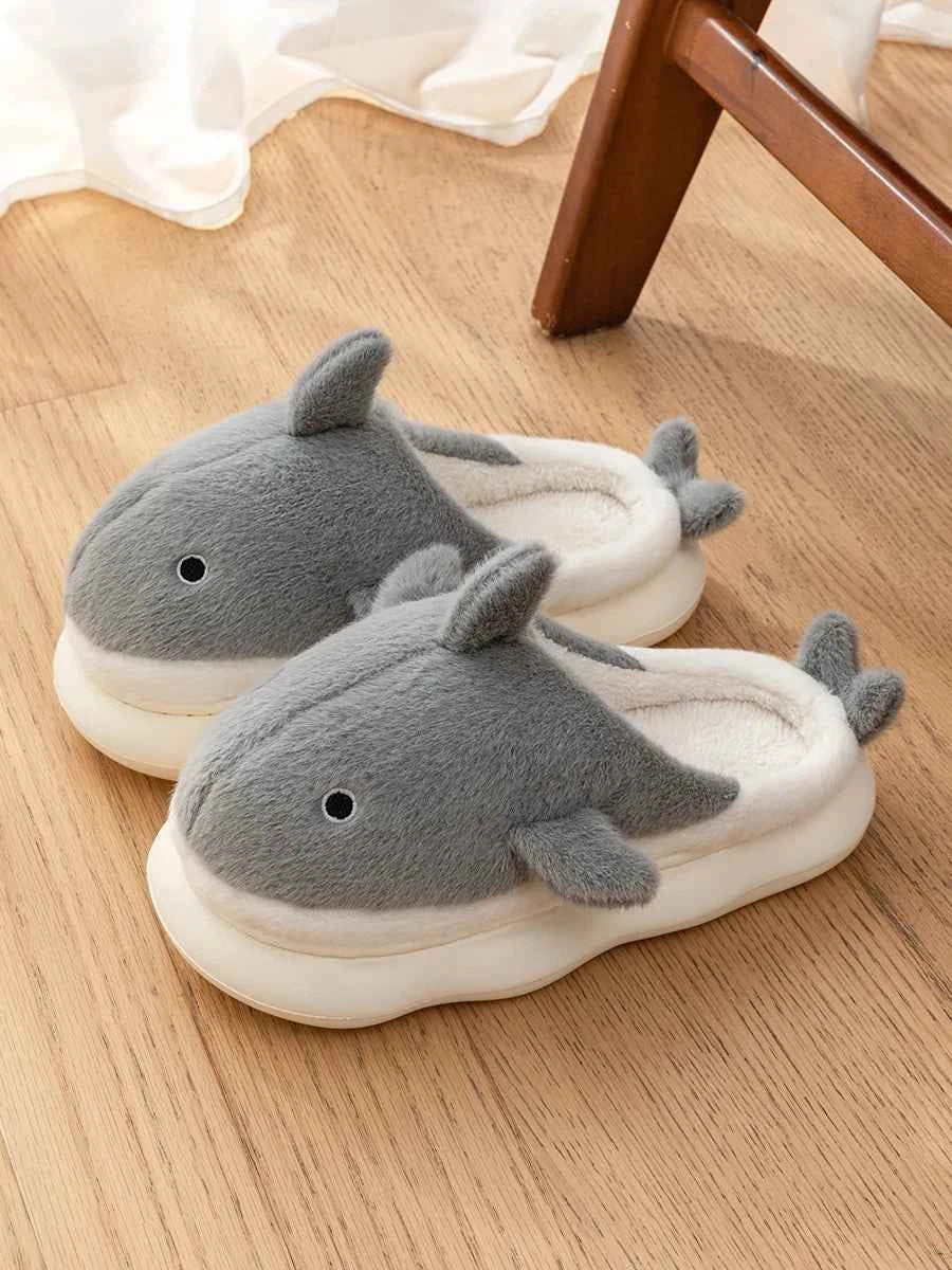 Fashion Fluffy Home Slippers - Women's/Couple Winter Platform Slides (Heel 1.4 in) Grey