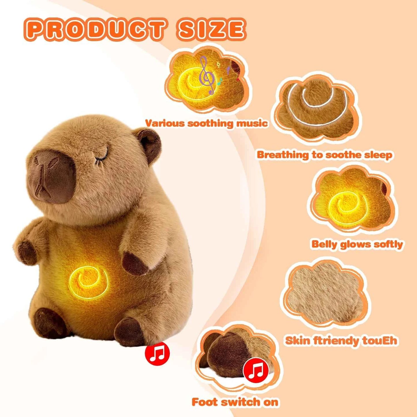 Music Breathing Capybara Plush Doll Rhythmic Lights Toys Soft Plush Stuffed Animal Capybara Otter Koala Toy Dolls Gift