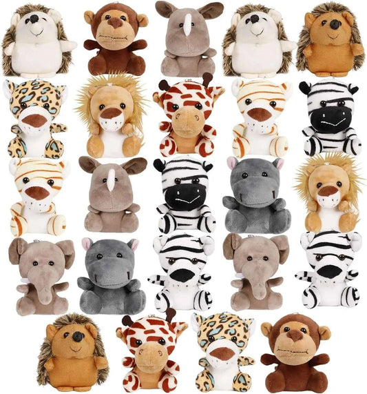 Mini Safari Plush Toy Set – Small Jungle Stuffed Animals Party Pack 24 pieces Range 3.9"–4.7" (10–12cm)