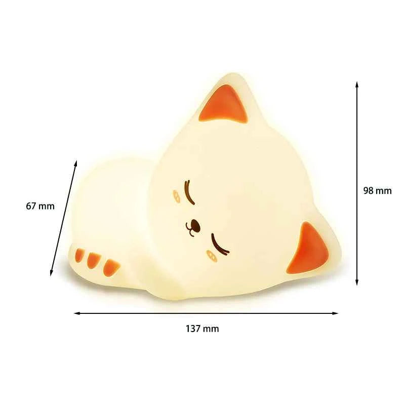 Kawaii Cat Silicone Night Light 7 Colors & Timer (3.9 in) - Nursery Rechargeable Lamp