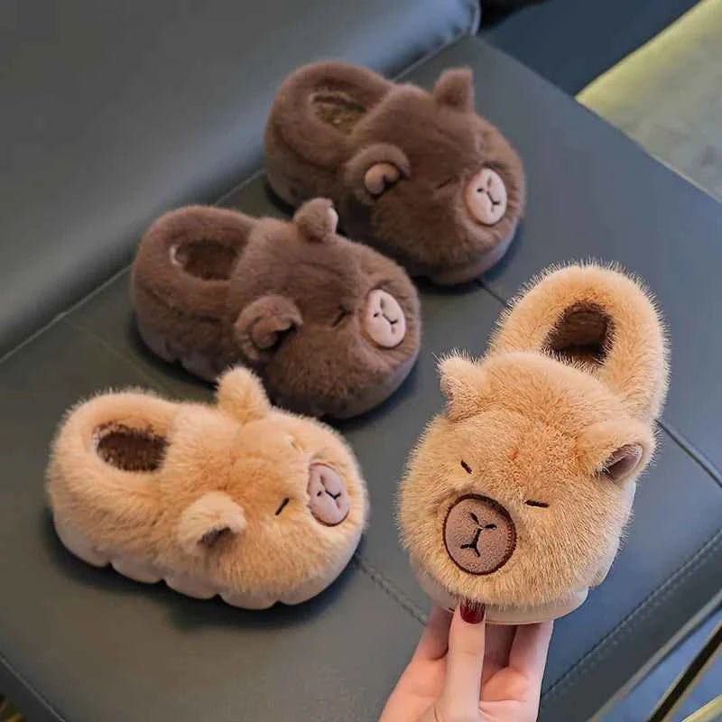 Kawaii Capybara Cotton Slippers - Kids Soft Warm Non-Slip Indoor Shoes