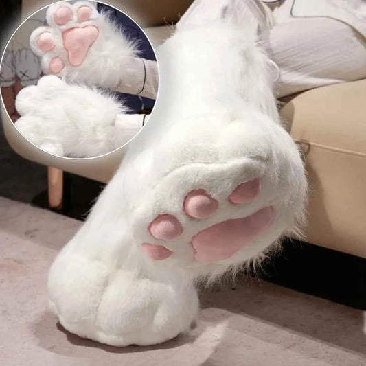 Kawaii Plush Cat Claw Mittens - Furry Fox Paws Gloves with Bird Wings for Halloween Cosplay