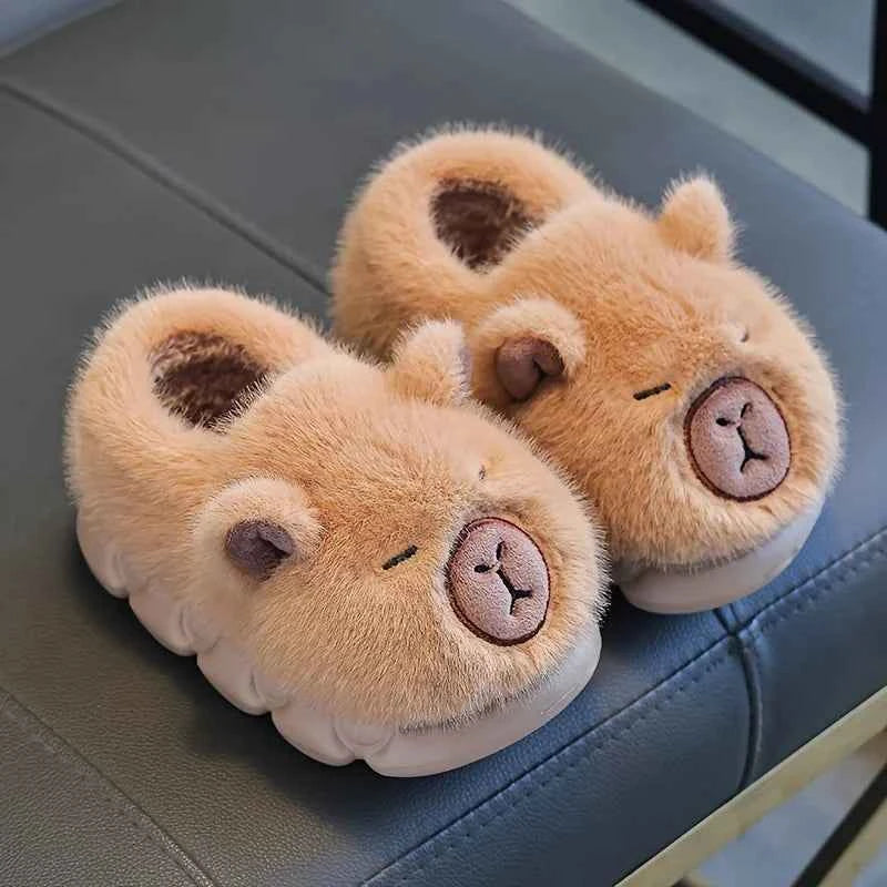 Kawaii Capybara Cotton Slippers - Kids Soft Warm Non-Slip Indoor Shoes