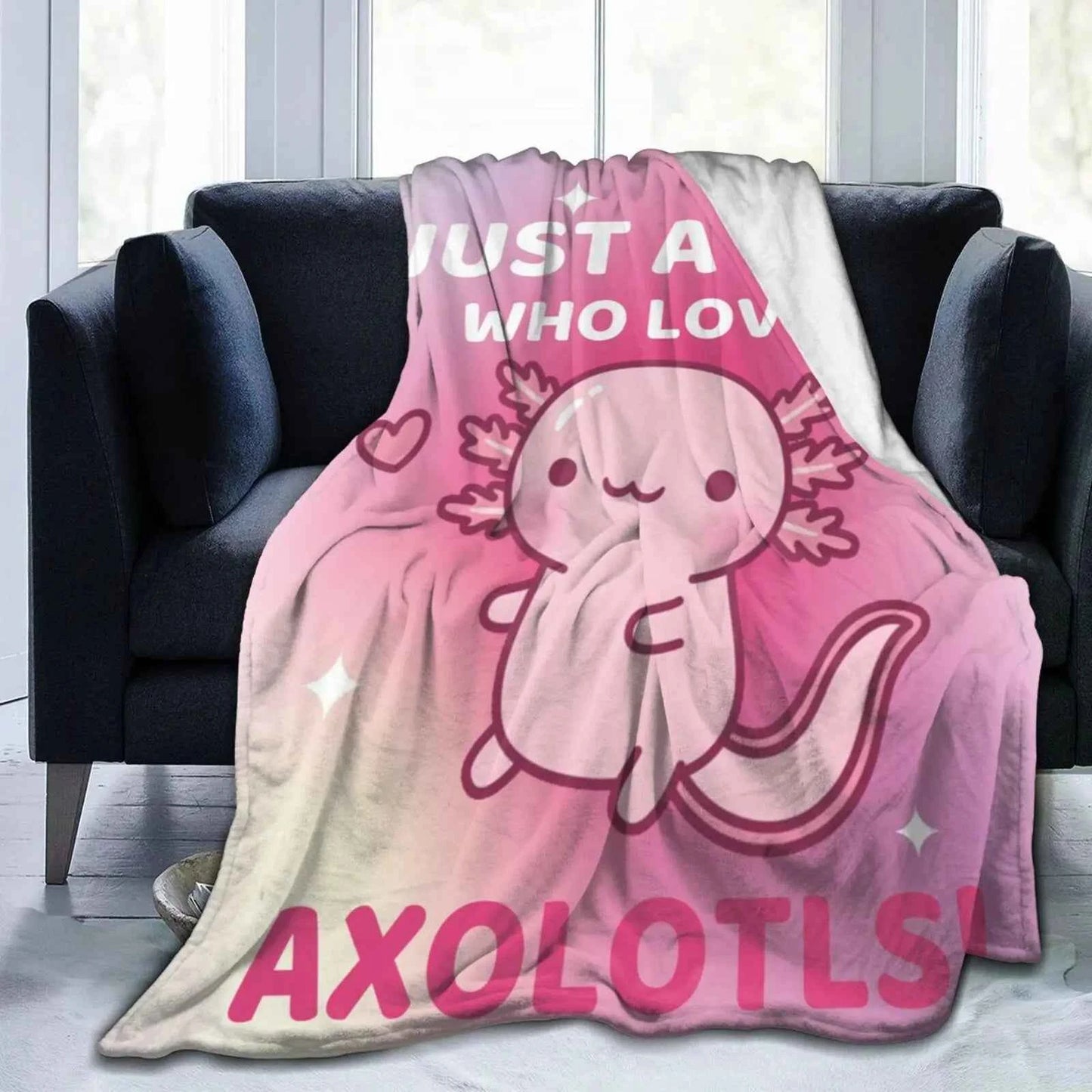 Kawaii Axolotl Animals Pink Print Flannel Blanke, Just A Girl Who Loves Axolotls, Multipurpose Living Room Sofa Outdoor Beach