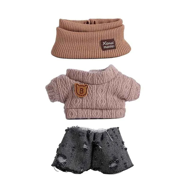 6.69inch Labubu Doll Clothes for buLabu with 3 Outfits - Stylish Fisherman Hat & Sweaters & Pants or skirt Set for 6.69inch Doll
