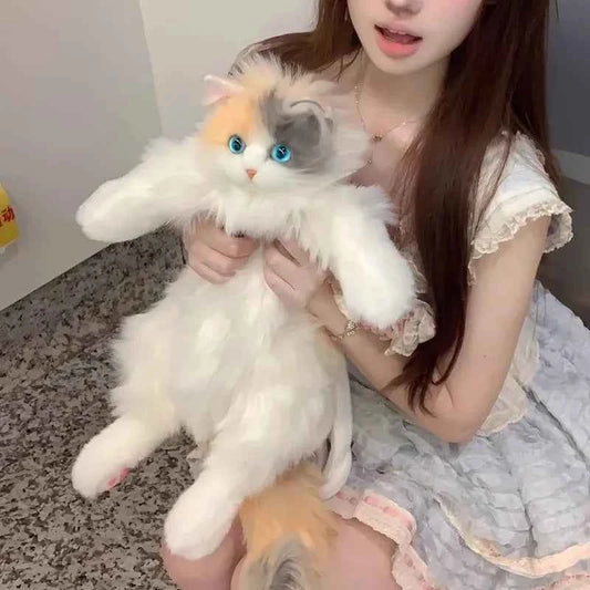 Super Realistic Three Flower Cat Plush Backpack - Pure Handmade Cute Stuffed Animal Bag Gift