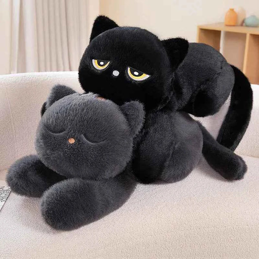 Giant Cute Black/Gray Lying Cat Plush Toys Soft Simulated Cat Plushie Dolls Pillow Stuffed Animal Lovely Birthday Gift
