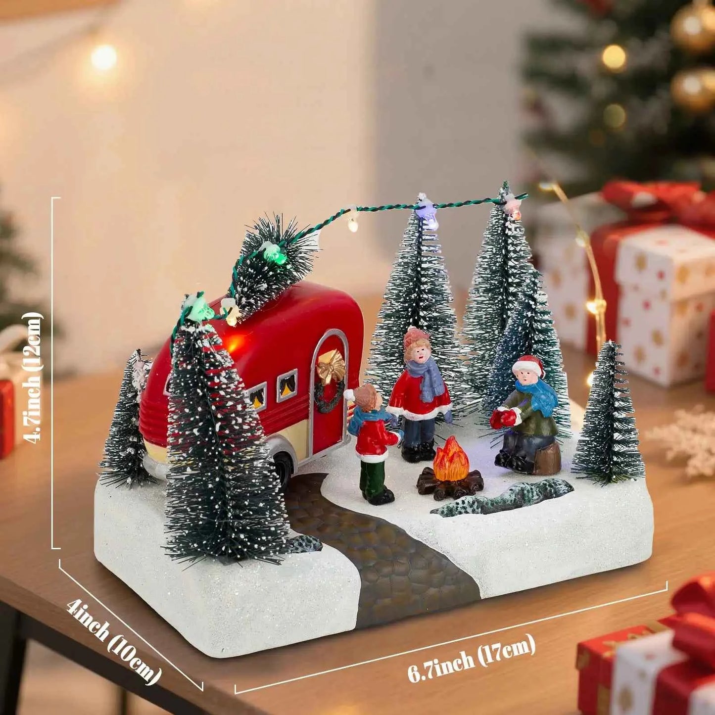 Christmas Camper Scene Figurine - LED Light Up Village Collection Indoor Decor