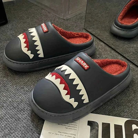 Kawaii Winter Plush Shark Slippers - Unisex Non-Slip Soft Warm EVA Home Shoes