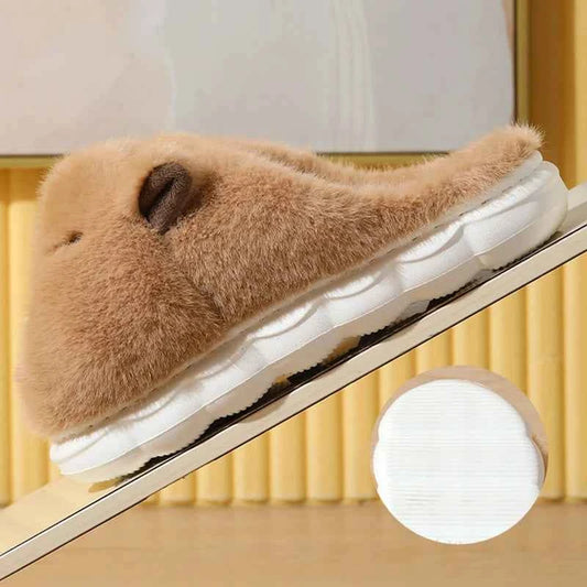 Kawaii Capybara Cotton Slippers - Women's Warm Fur Indoor Slides & Non-Slip Home Shoes