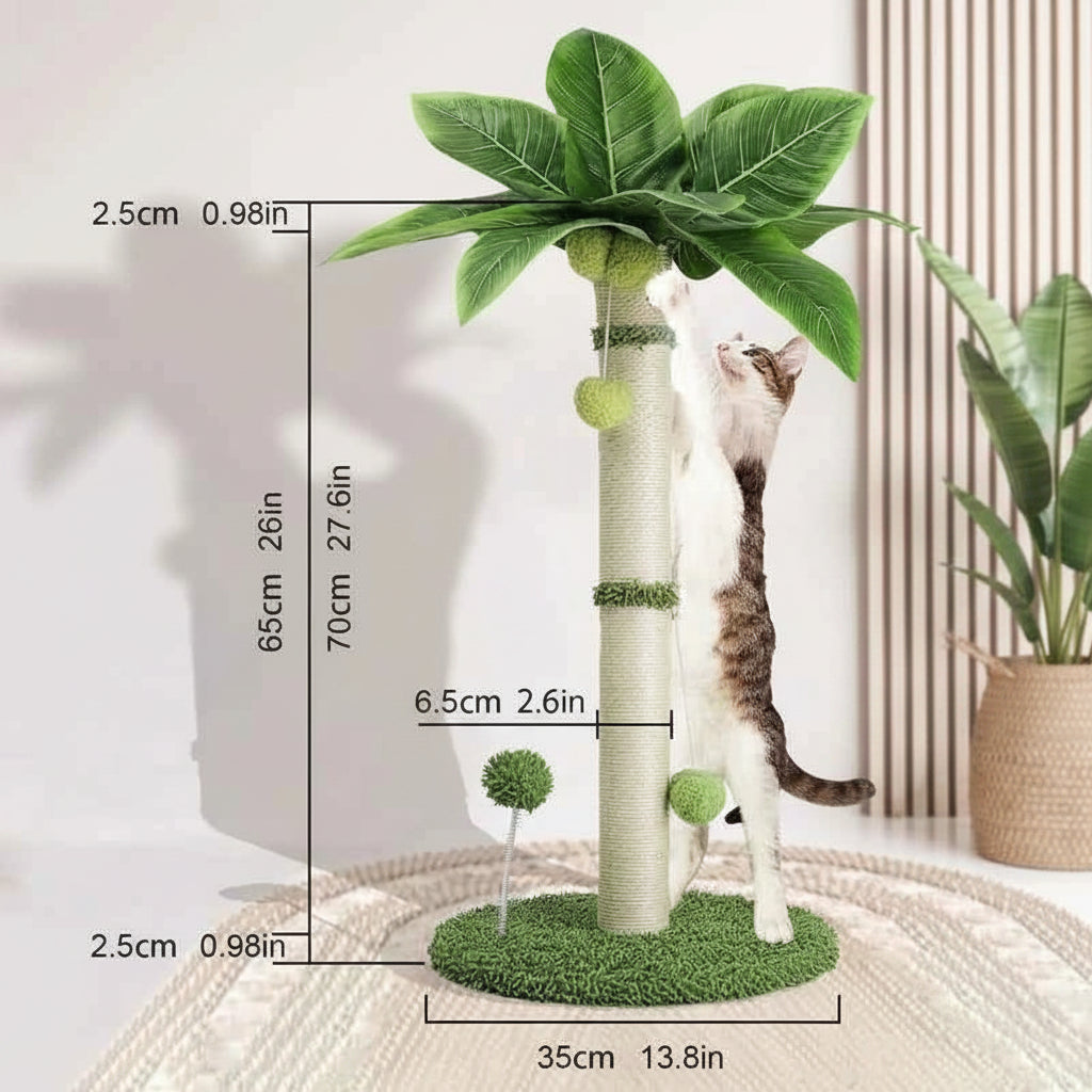 Cat Scratching Post Tree 65cm – Sisal Rope Scratch Tower with Hanging Toys Dark Green 65cm (25.6")