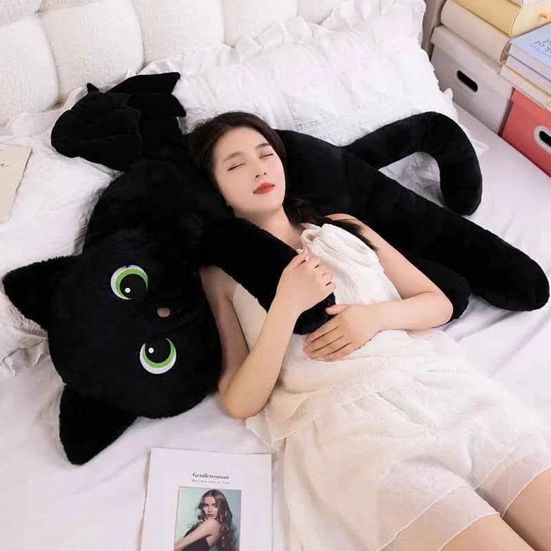 40/70/110CM Cartoon Black Cat with Wings Pillow Special-Shaped Cats Evil Kitten Dolls Sleeping Cushion Halloween Gift