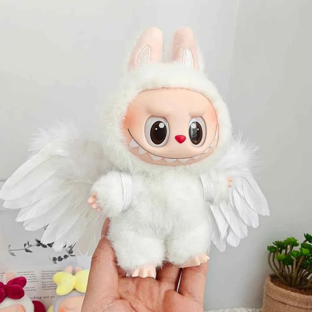 Black/White Angel Feather Wings Clothes for Labubu (6.7 in) - Doll Accessories Gift