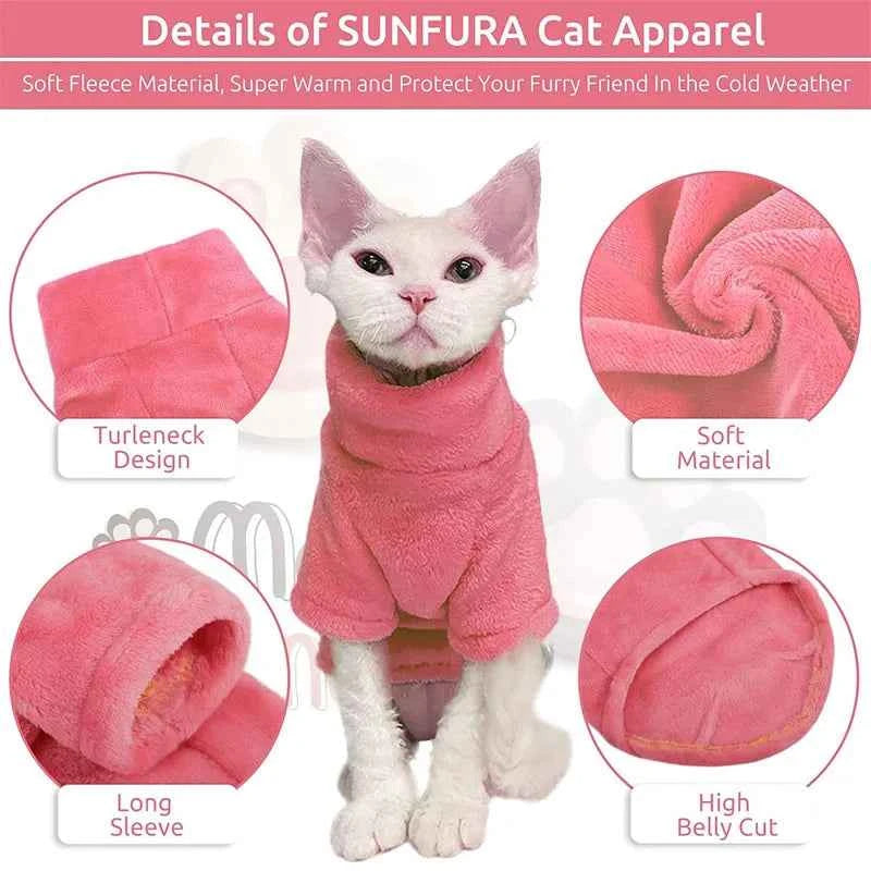 Sphynx Cat Turtleneck Sweater Coat - Winter Warm Hairless Cat Clothes Soft Fluff Pullover Puppy Jacket