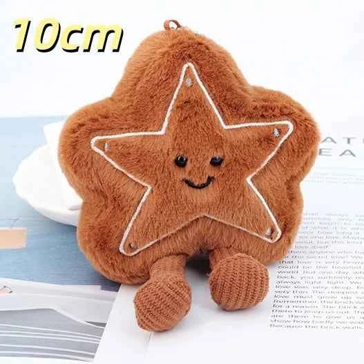 Adorable Christmas Plush Keychain (4 in) - Tree, Star, Moon & Gingerbread Doll Bag Pendant Gift