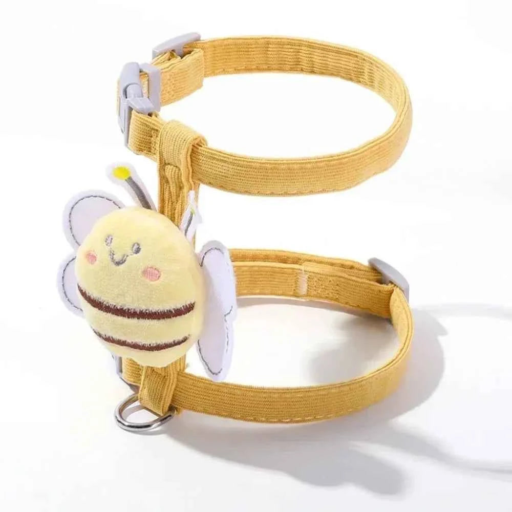 Cat Harness Leash Collar Set Adjustable Cartoon Bee Double Layer Dog Harness Small Medium Pet Collar Leash Outdoor Walking