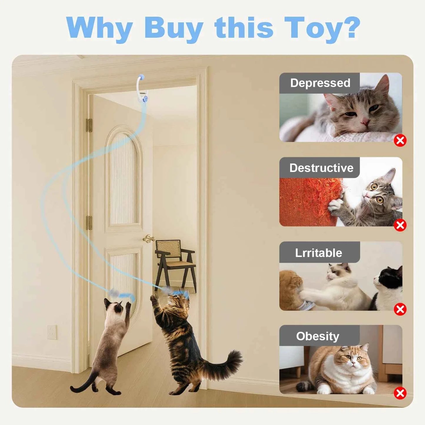 Cat Toys Electric Door Hanging Cat Toy Interactive Cat Toy USB Rechargeable Self Play Toy Retractable Kitten Toys