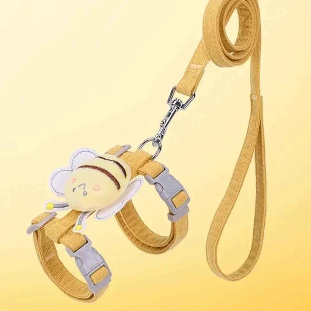 Cat Harness Leash Collar Set Adjustable Cartoon Bee Double Layer Dog Harness Small Medium Pet Collar Leash Outdoor Walking