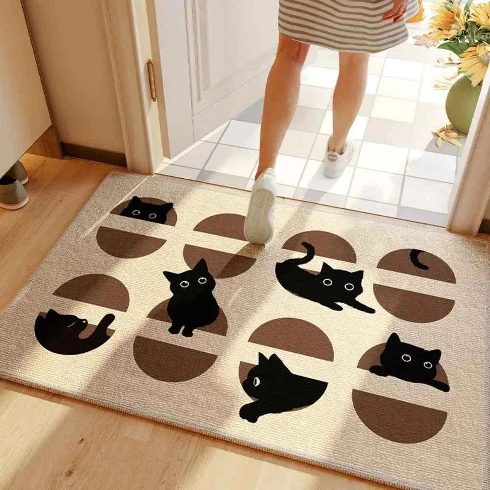 Entry Door Mat Cartoon Black Cat Square Floor Mat Entrance 2