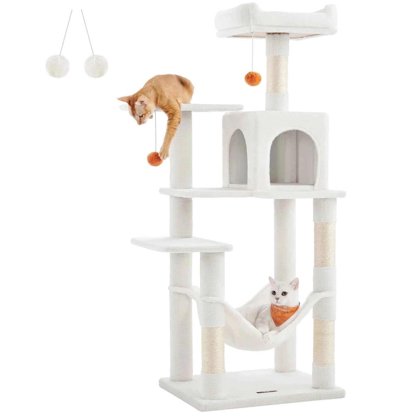 56.3" Multi-Cat Tree Tower: Hammock, Condo & Scratching Posts for Indoor Cats