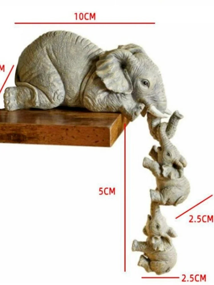 Cute Elephant Figurines Set of 3 – Mama & Baby Elephant Resin Decor Gift