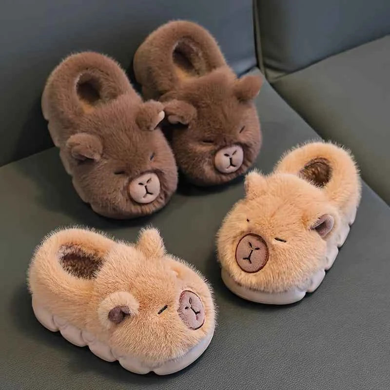 Kawaii Capybara Cotton Slippers - Kids Soft Warm Non-Slip Indoor Shoes