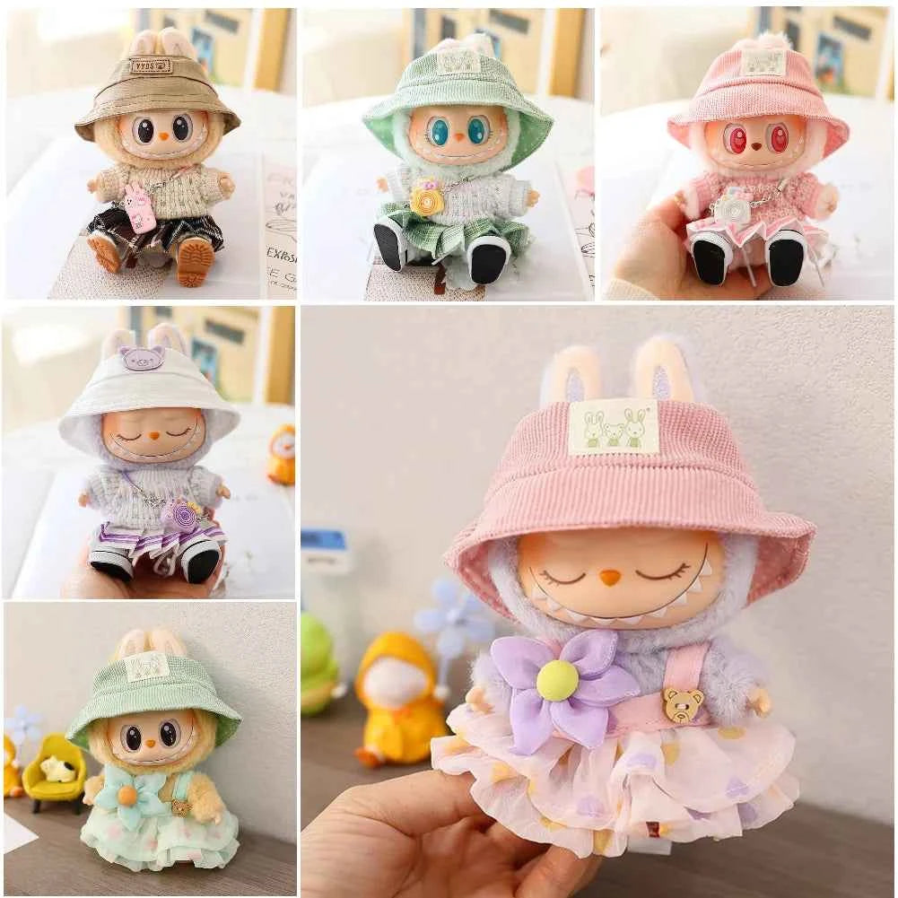 17cm Labubu Doll Clothes: Soft Knitted Sweater & JK Pleated Skirt Outfit