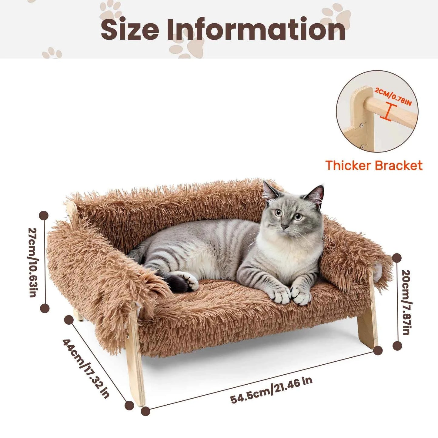 Large Cat Bed Sturdy Wooden Leg Raised Plush Cat Sofa Bed Kitten Bed for Indoor Cats - Soft Cat Couch
