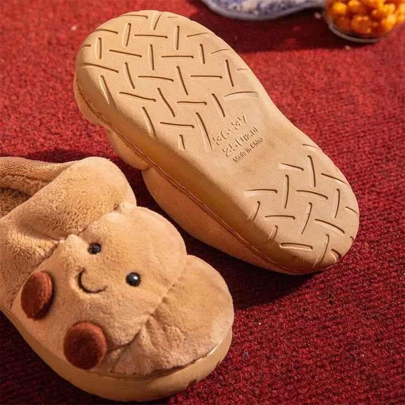 Kawaii Croissant Bread Fluffy Slippers - Cute Cartoon Anti-slip Couples Home Slides